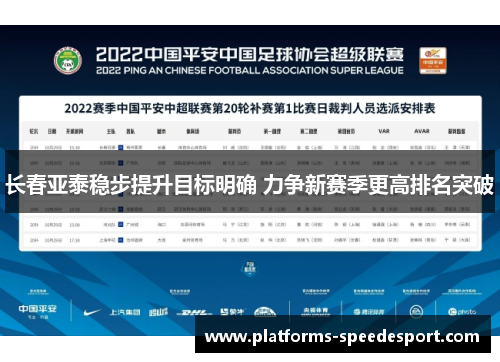 长春亚泰稳步提升目标明确 力争新赛季更高排名突破